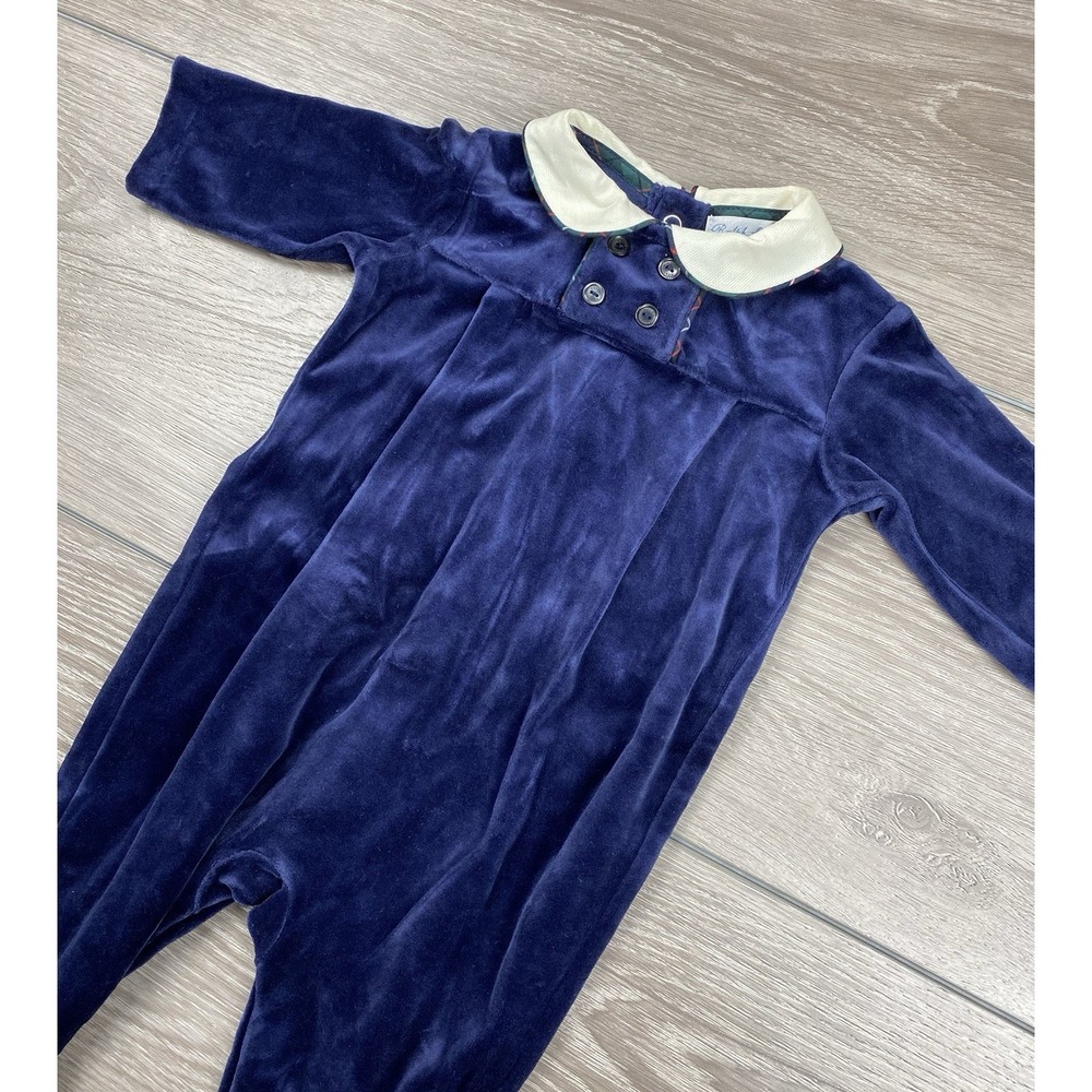 Ralph Lauren Baby One Piece Velour Footed Pajamas Blue Size 6 Months New